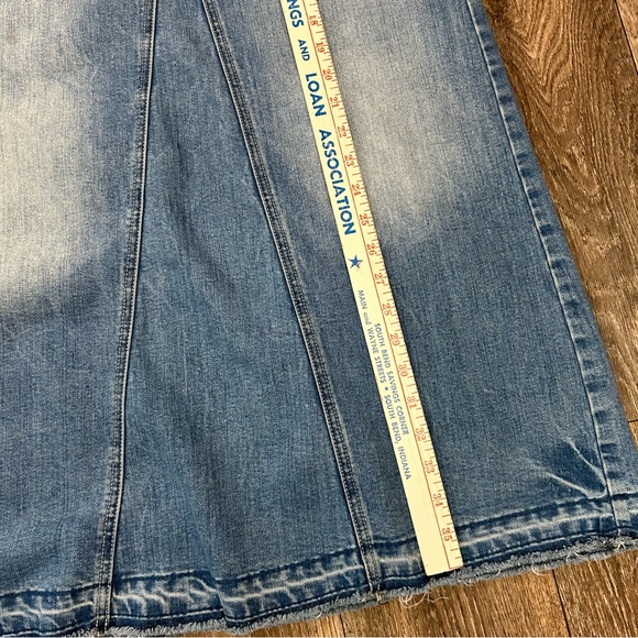 Mossimo Supply Co Y2K Denim Maxi Skirt Classic 90's Factory Fading Women's 3 - Picture 10 of 11